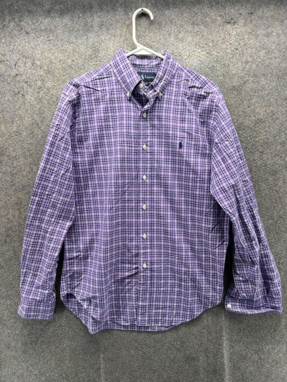 Ralph Lauren Shirt Mens Medium Purple Plaid Long Sleeve Button Front Slim Fit